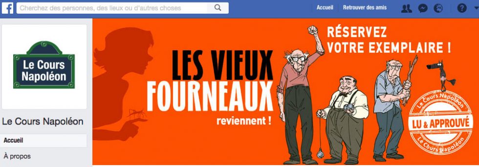 Création Bannière Facebook Les vieux fourneaux - Librairie Le Cours Napoléon par MITAKI DESIGN graphiste Toulouse