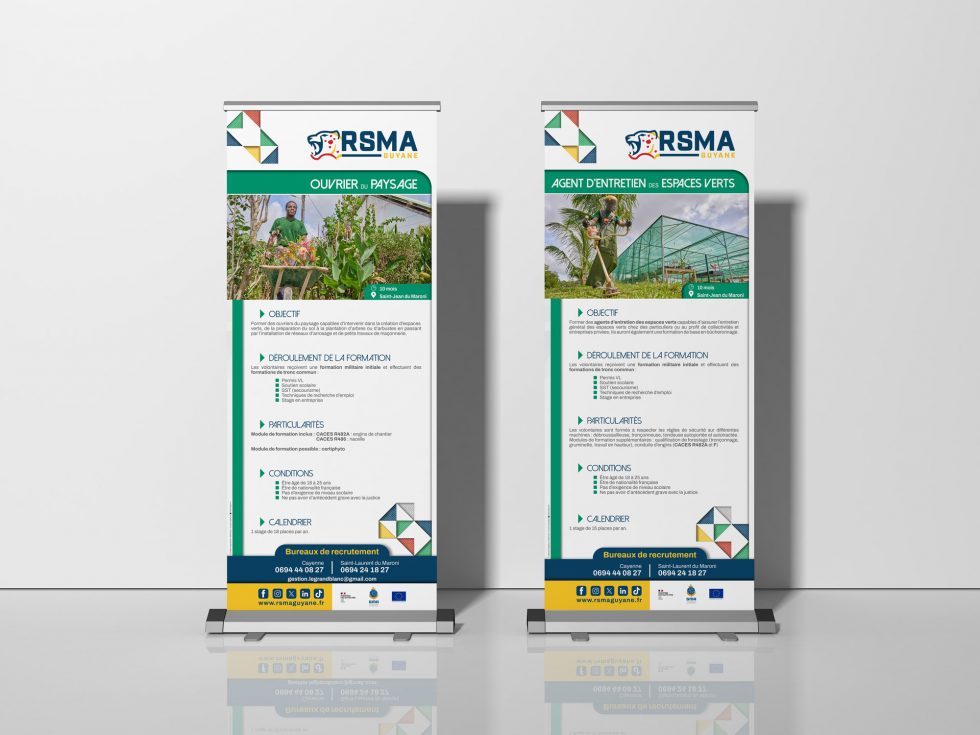 Communication institutionnelle Kakémonos formations Espaces Verts pour le RSMA Guyane