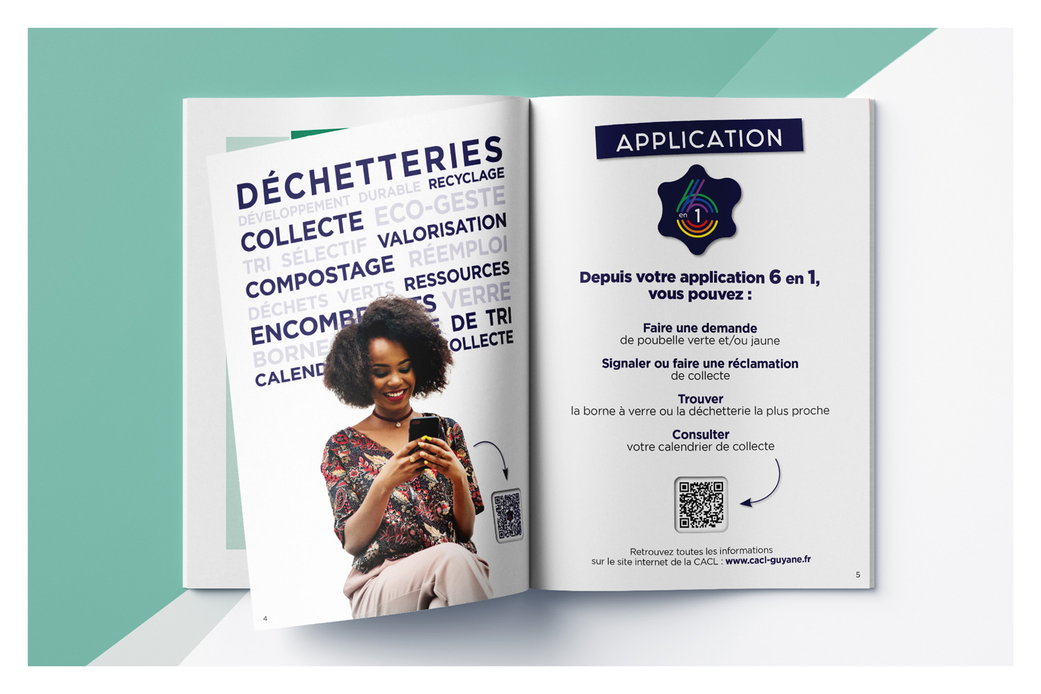 Présentation de l'application de tri "6 en 1" de la CACL dans le guide du tri réalisé pour la Guyane.