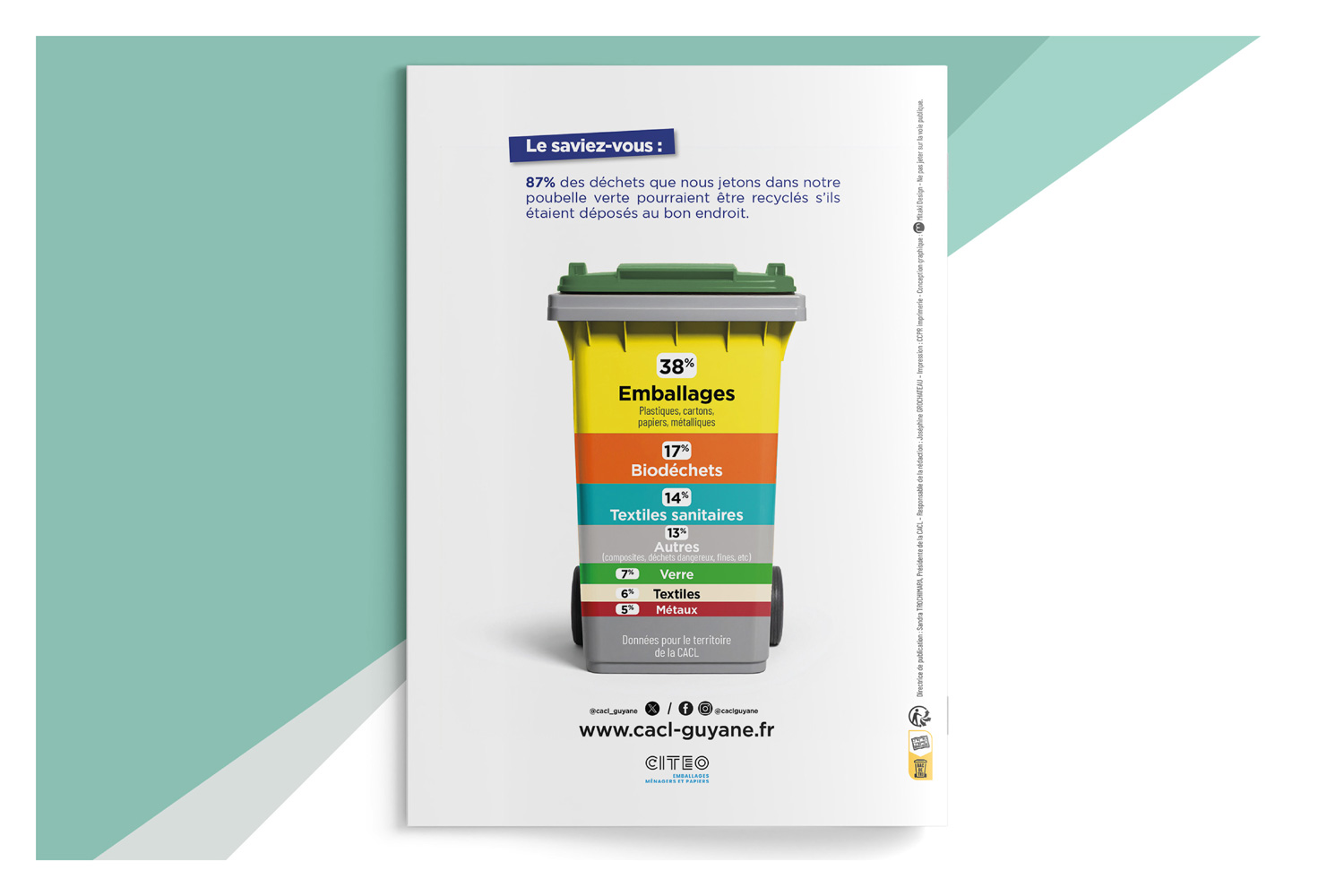 Infographie du guide du tri de la CACL en Guyane présentant la composition de la poubelle verte et la répartition des différents types de déchets.